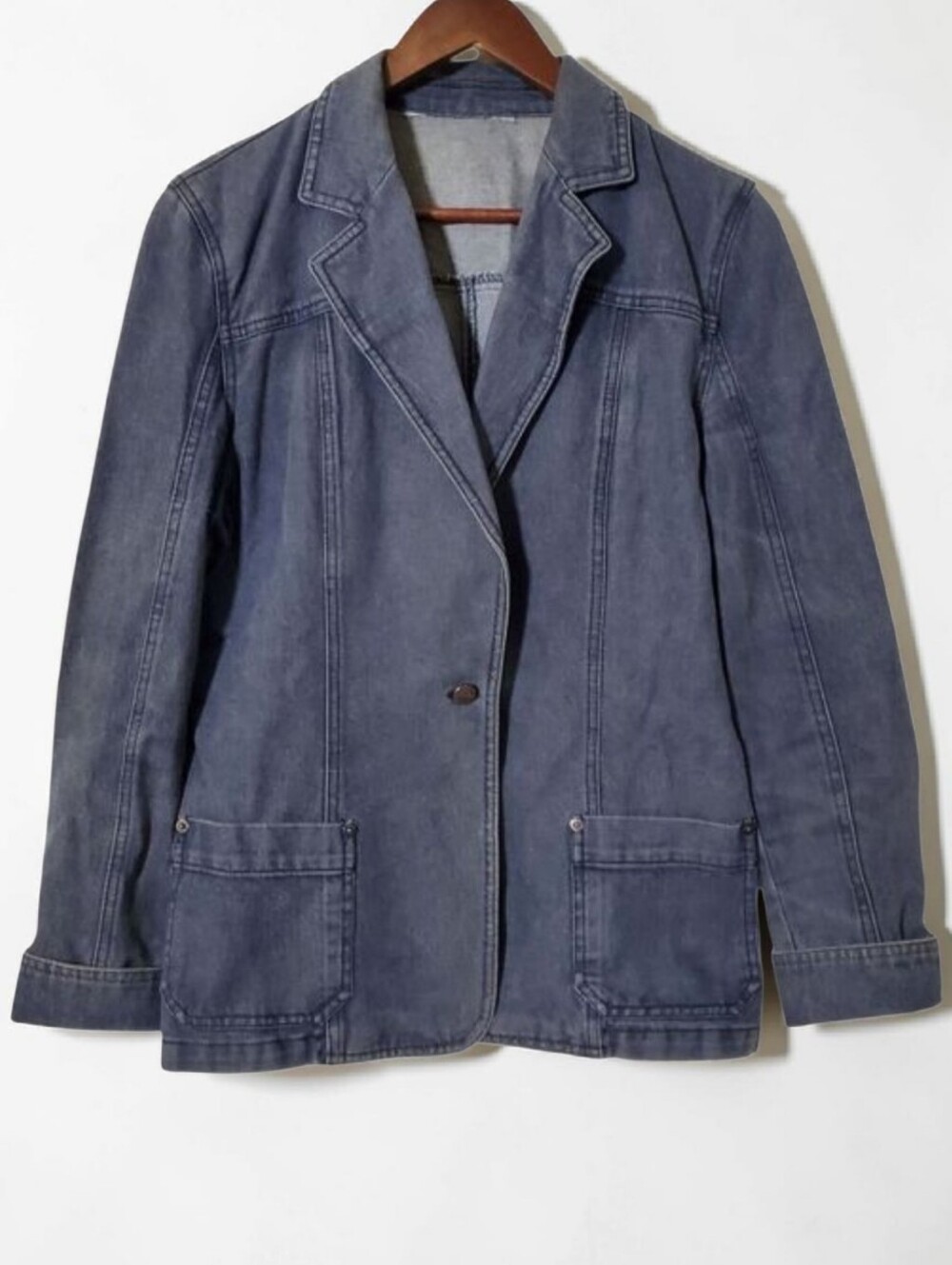 MaxMara Denim One Button Blazer Jacket Size 12 Y2K Jean Jacket Womens